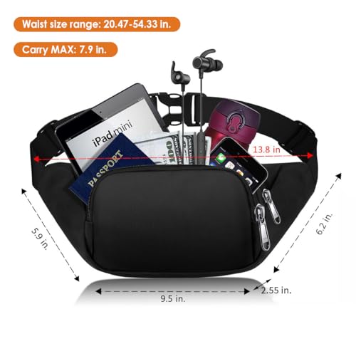 Syican Large Fanny Pack for All - 3-Zipper Pockets, Perfect for Travel & Gym, Fits 7.9'' iPad & 6.6'' Phone