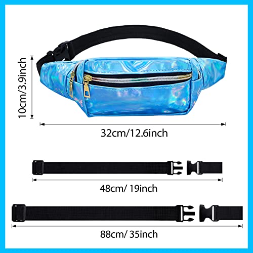 Frienda Metallic Holographic Fanny Pack for Women & Kids, Shiny Waist Bag with Adjustable Belt