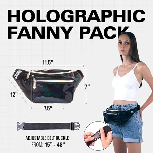 SoJourner Black Holographic Fanny Pack - Men & Women, Hands-Free, Waterproof Bumbag
